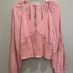 Chelsea & Violet Top Size XL Pink Lace Long Sleeve Button Front New